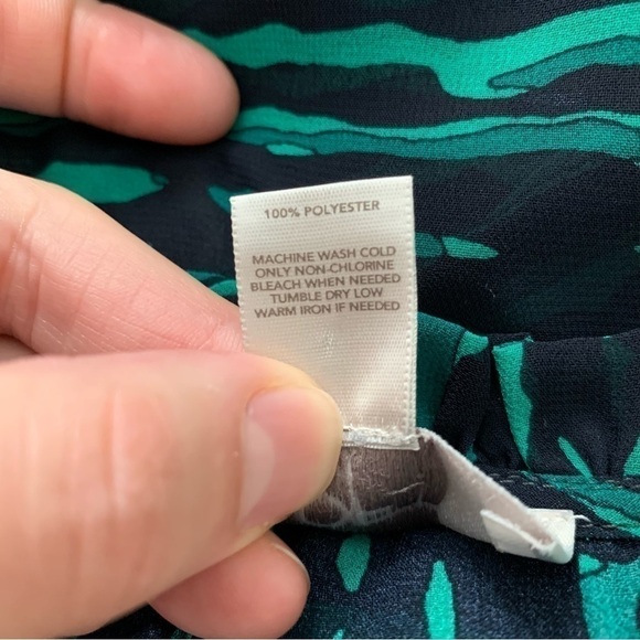 LOFT Green and Navy Sheer Long Sleeve Flowy Blouse - Picture 6 of 6